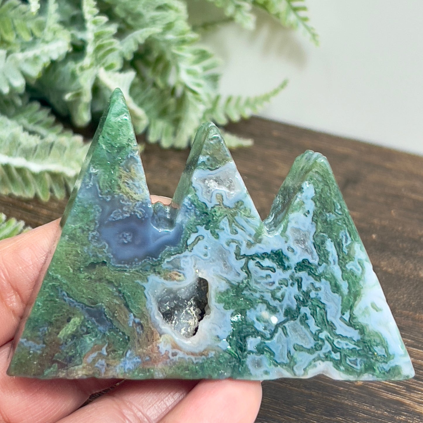 Moss Agate Mountain Hills Healing Crystal Carving 120g