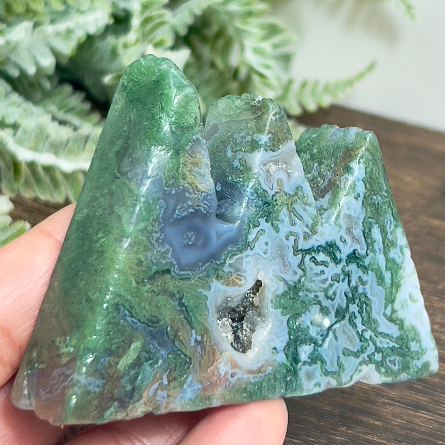 Moss Agate Mountain Hills Healing Crystal Carving 120g