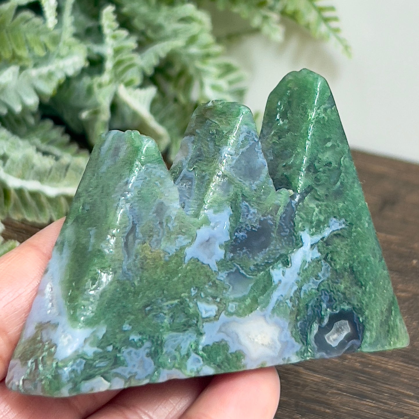 Moss Agate Mountain Hills Healing Crystal Carving 120g