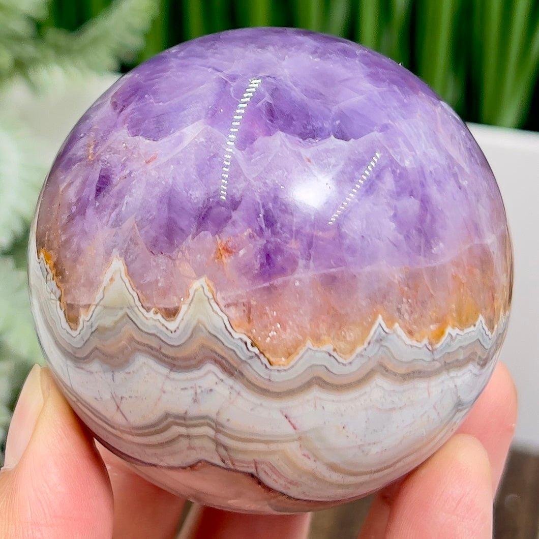 Amethyst with Mexican Lace Agate Purple Sphere Healing Crystal Ball 394g 66mm