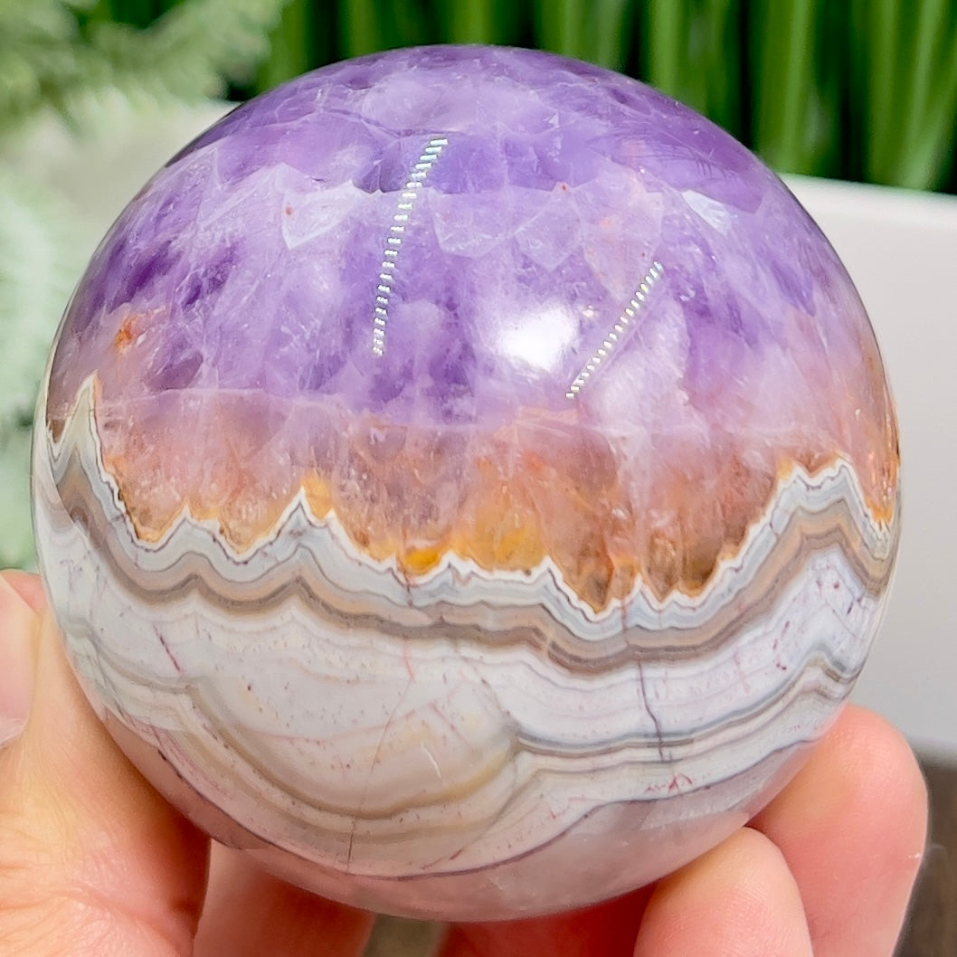 Amethyst with Mexican Lace Agate Purple Sphere Healing Crystal Ball 394g 66mm