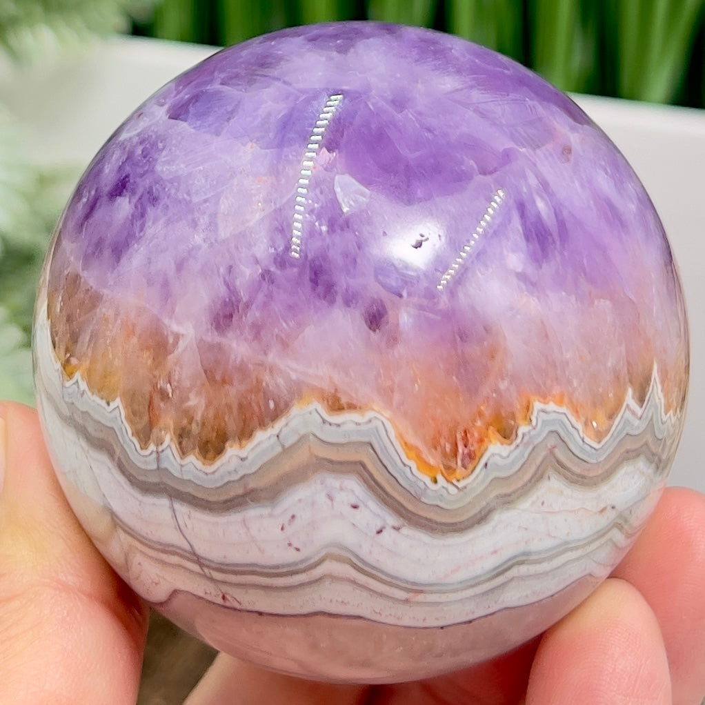 Amethyst with Mexican Lace Agate Purple Sphere Healing Crystal Ball 394g 66mm