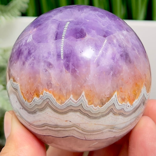 Amethyst with Mexican Lace Agate Purple Sphere Healing Crystal Ball 394g 66mm