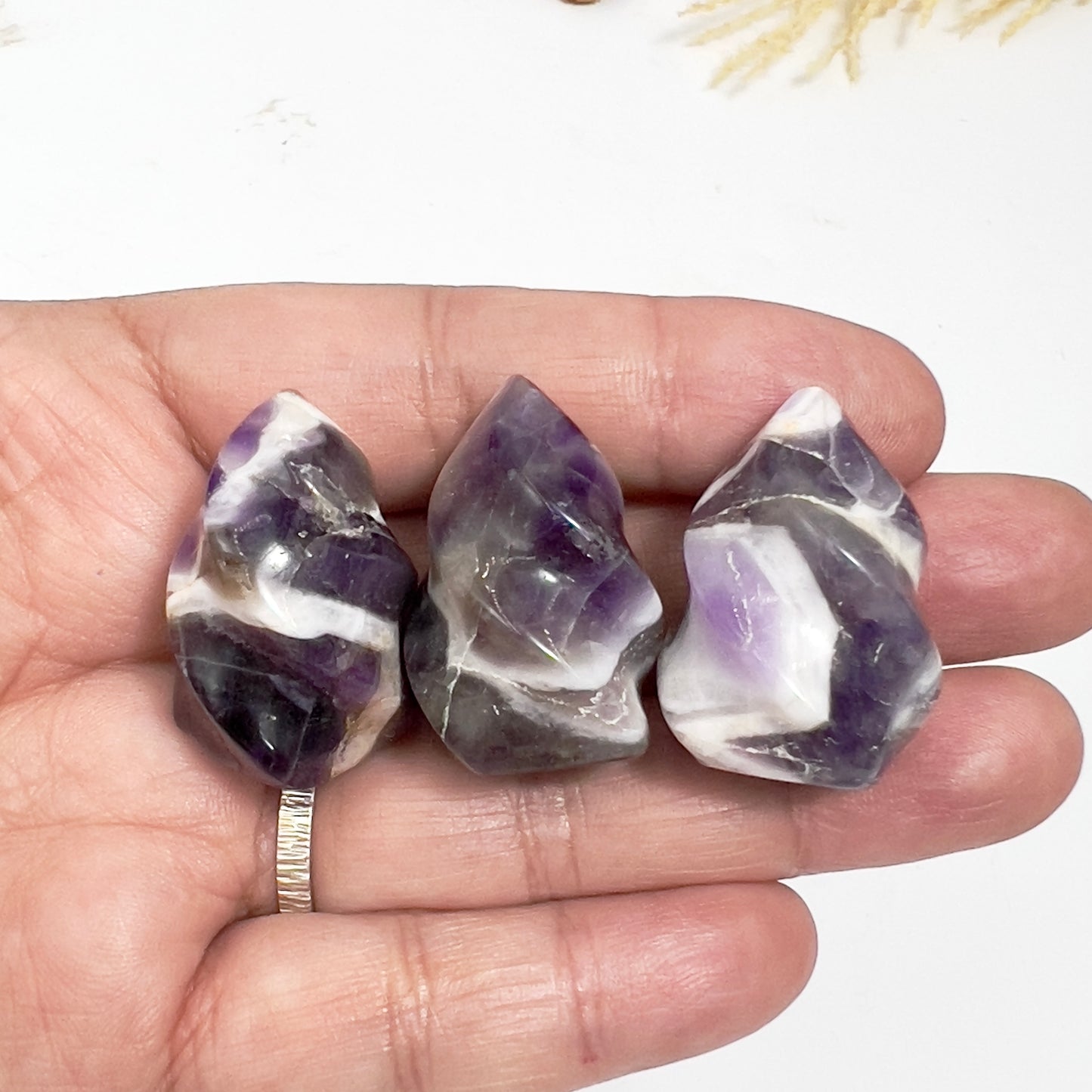 Chevron Dream Amethyst Flames Healing Crystal Carving 3 Pieces