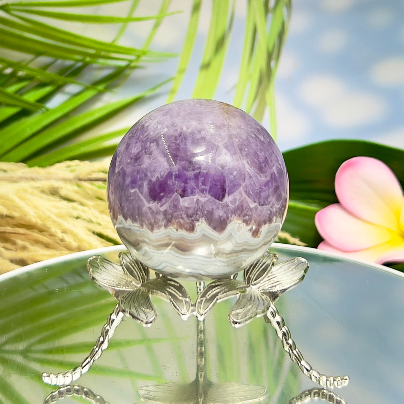 Amethyst with Mexican Lace Agate Purple Sphere Healing Crystal Ball 322g 61mm