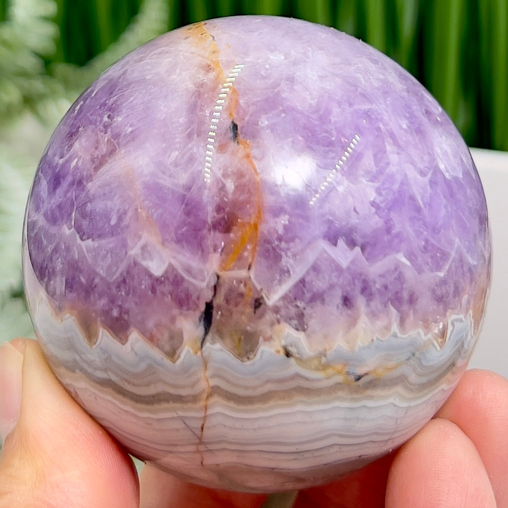 Amethyst with Mexican Lace Agate Purple Sphere Healing Crystal Ball 322g 61mm