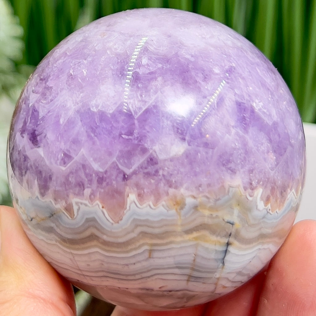 Amethyst with Mexican Lace Agate Purple Sphere Healing Crystal Ball 322g 61mm