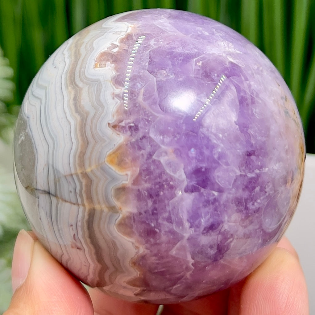 Amethyst with Mexican Lace Agate Purple Sphere Healing Crystal Ball 322g 61mm