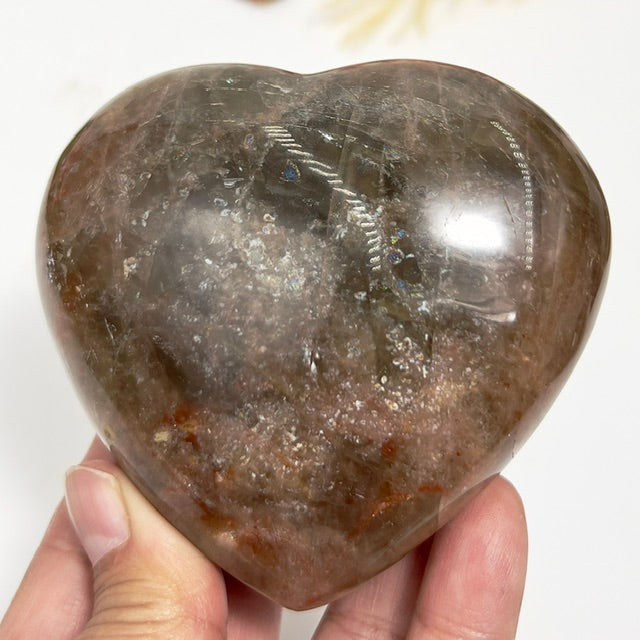 Golden Moonstone Heart Sunstone with Stand Healing Crystal Carving 406g