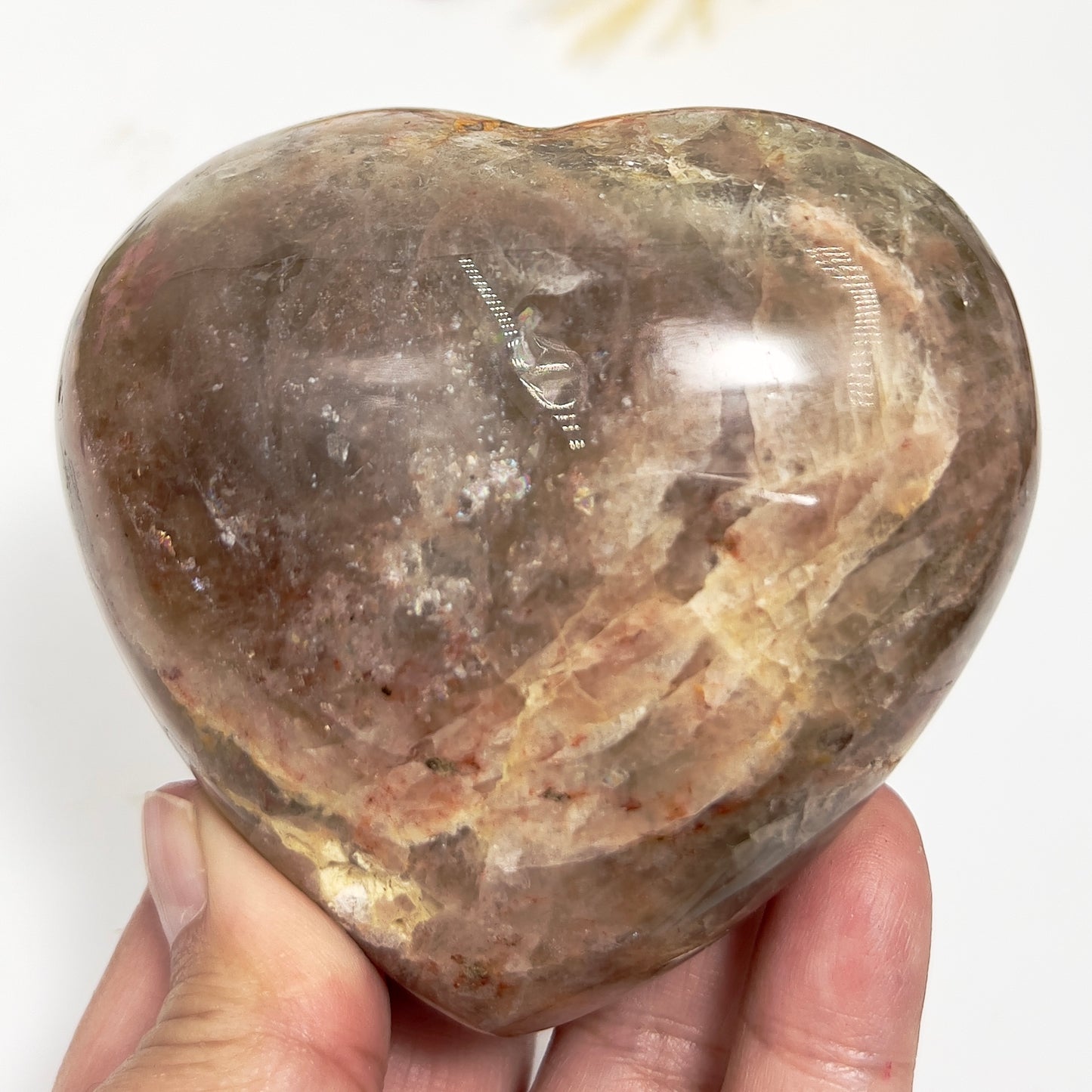 Golden Moonstone Heart Sunstone with Stand Healing Crystal Carving 406g