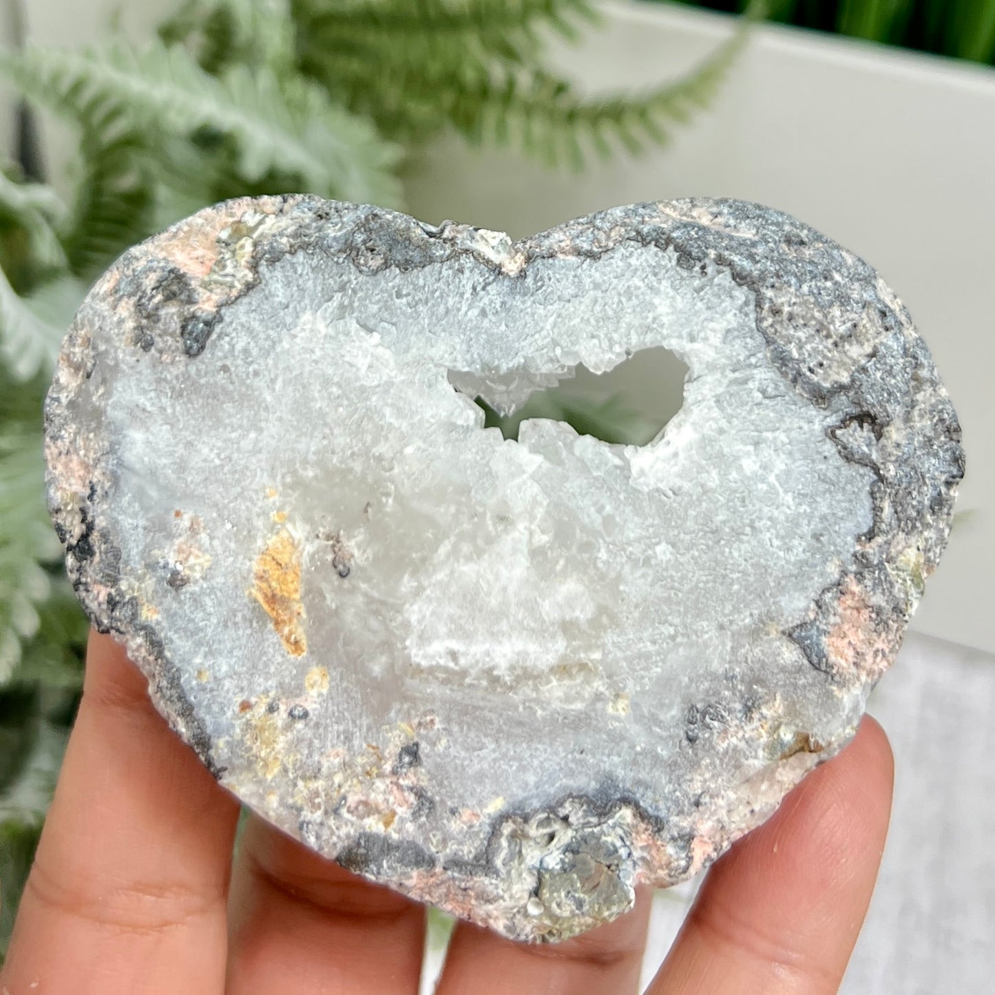 Trancas Quartz Heart Geode Slice Crystal Carving 138g