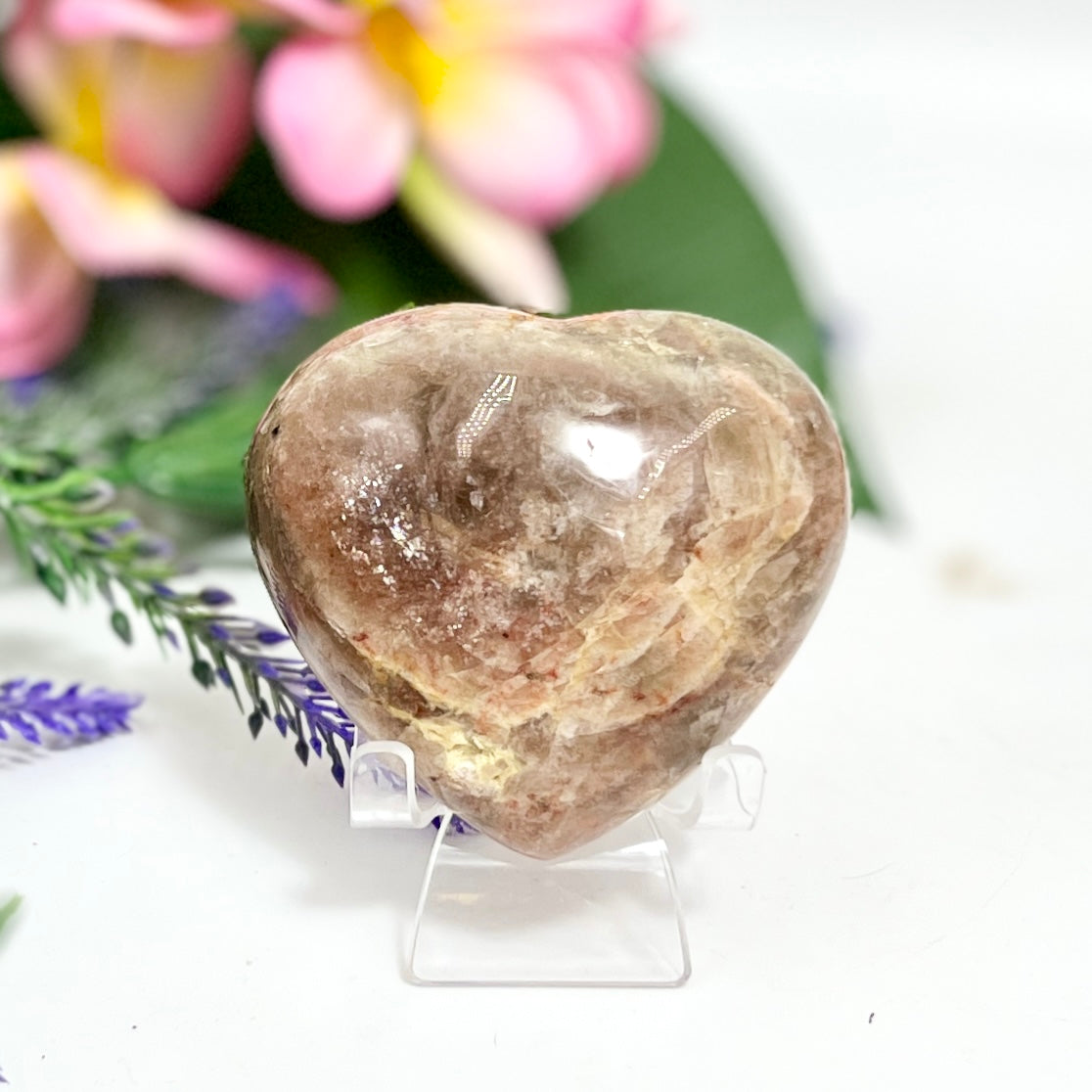 Golden Moonstone Heart Sunstone with Stand Healing Crystal Carving 406g