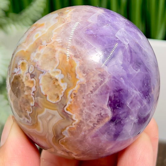 Amethyst with Mexican Lace Agate Purple Sphere Healing Crystal Ball 302g 60mm