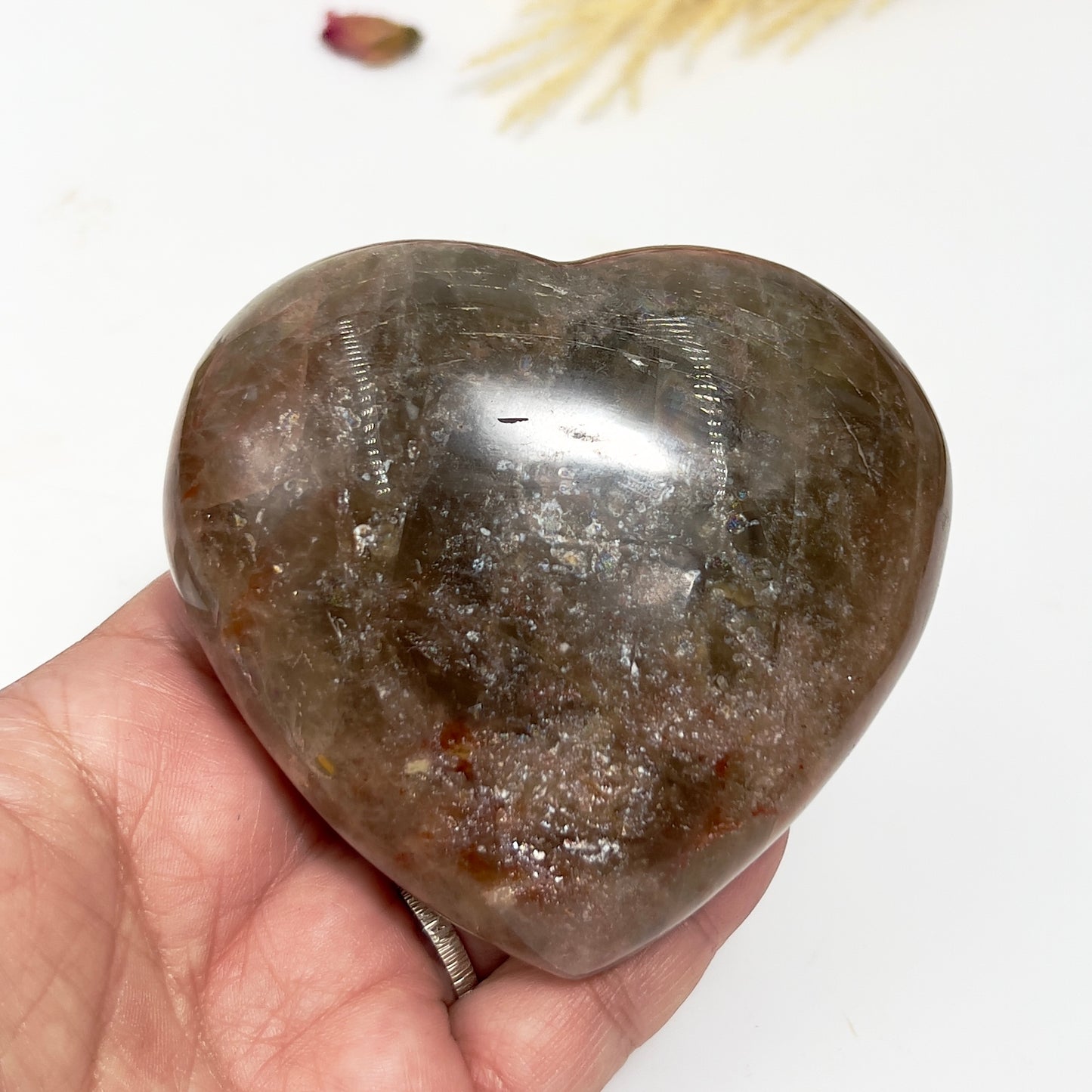 Golden Moonstone Heart Sunstone with Stand Healing Crystal Carving 406g