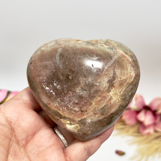 Golden Moonstone Heart Sunstone with Stand Healing Crystal Carving 406g