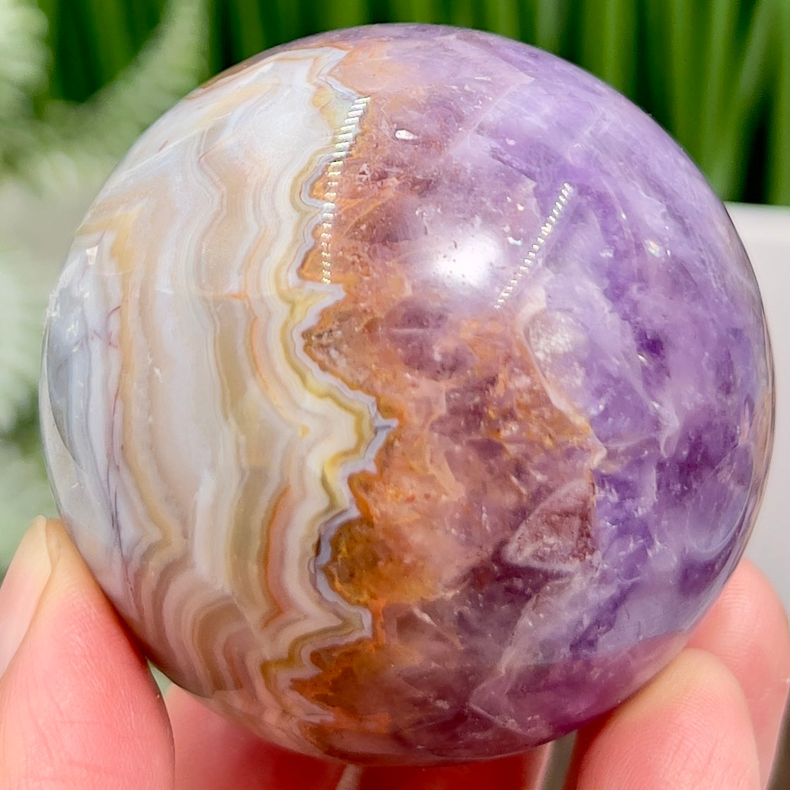 Amethyst with Mexican Lace Agate Purple Sphere Healing Crystal Ball 260g 58mm