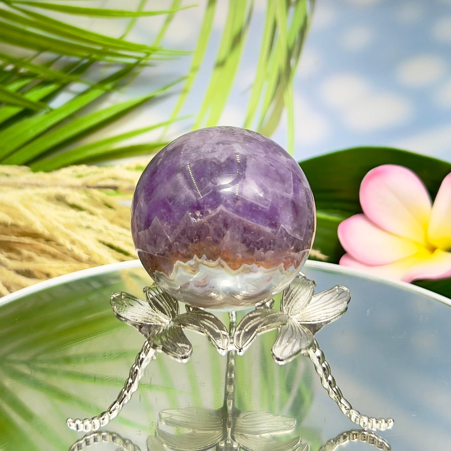 Amethyst with Mexican Lace Agate Purple Sphere Healing Crystal Ball 260g 58mm