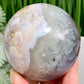 Flower Agate Pink Blue With Quartz Sphere Healing Crystal Ball 466g 70mm