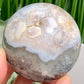 Flower Agate Pink Blue With Quartz Sphere Healing Crystal Ball 466g 70mm