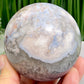 Flower Agate Pink Blue With Quartz Sphere Healing Crystal Ball 466g 70mm