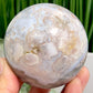 Flower Agate Pink Blue With Quartz Sphere Healing Crystal Ball 466g 70mm