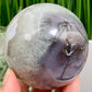 Flower Agate Pink Blue With Quartz Sphere Healing Crystal Ball 466g 70mm