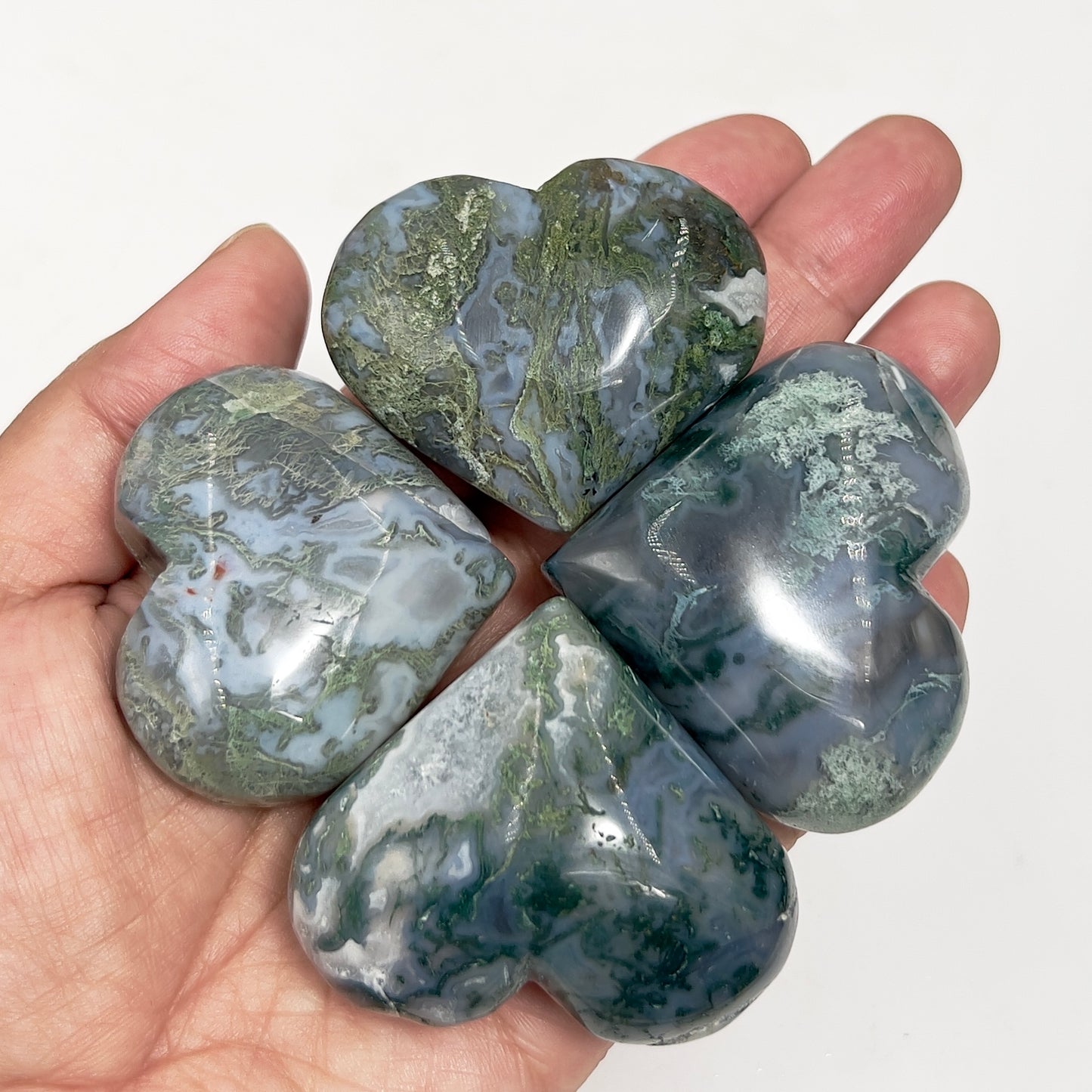 Moss Agate Hearts Healing Crystal Carvings