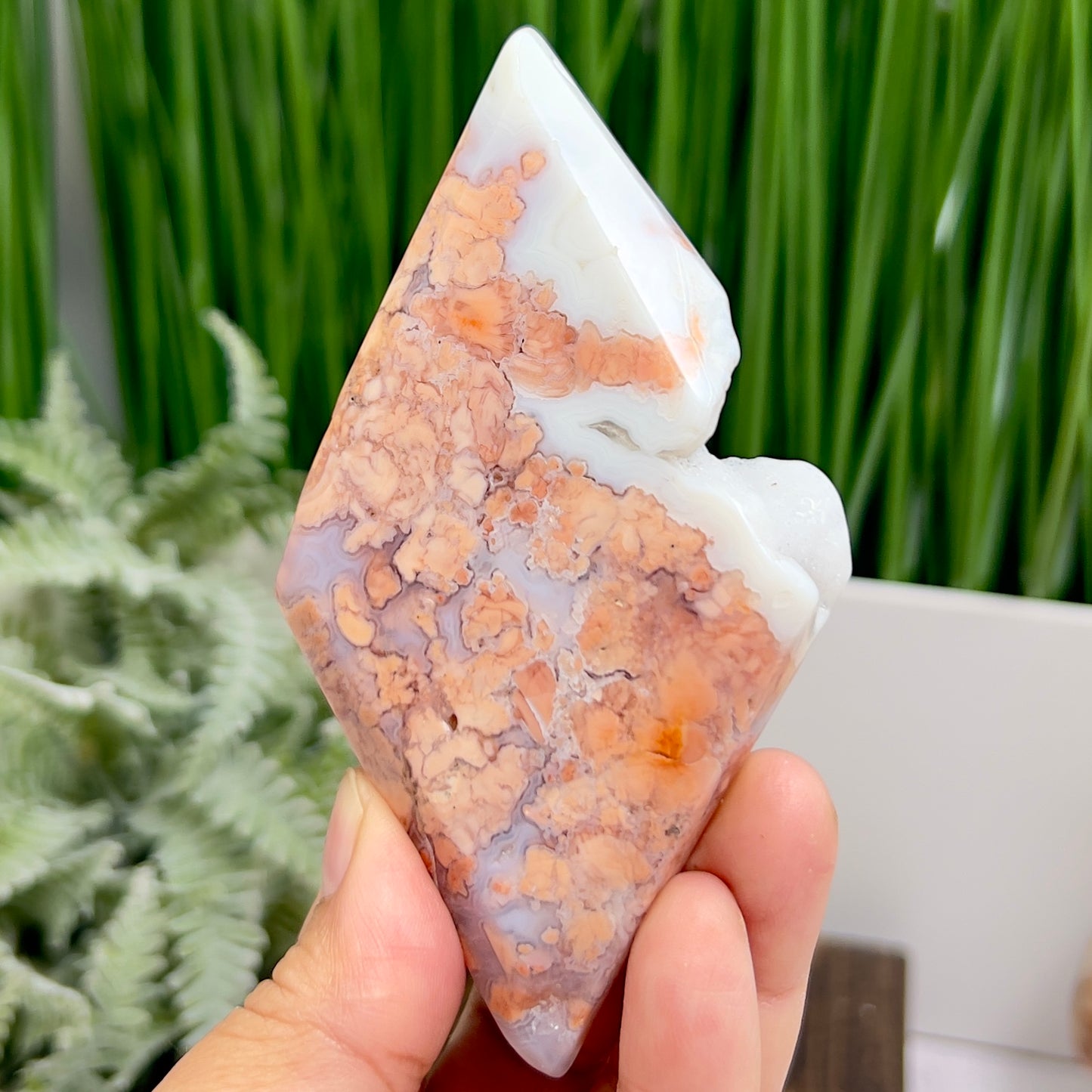 Pink Cotton Candy Agate Rhombus Diamond with Stand Healing Crystal Carving