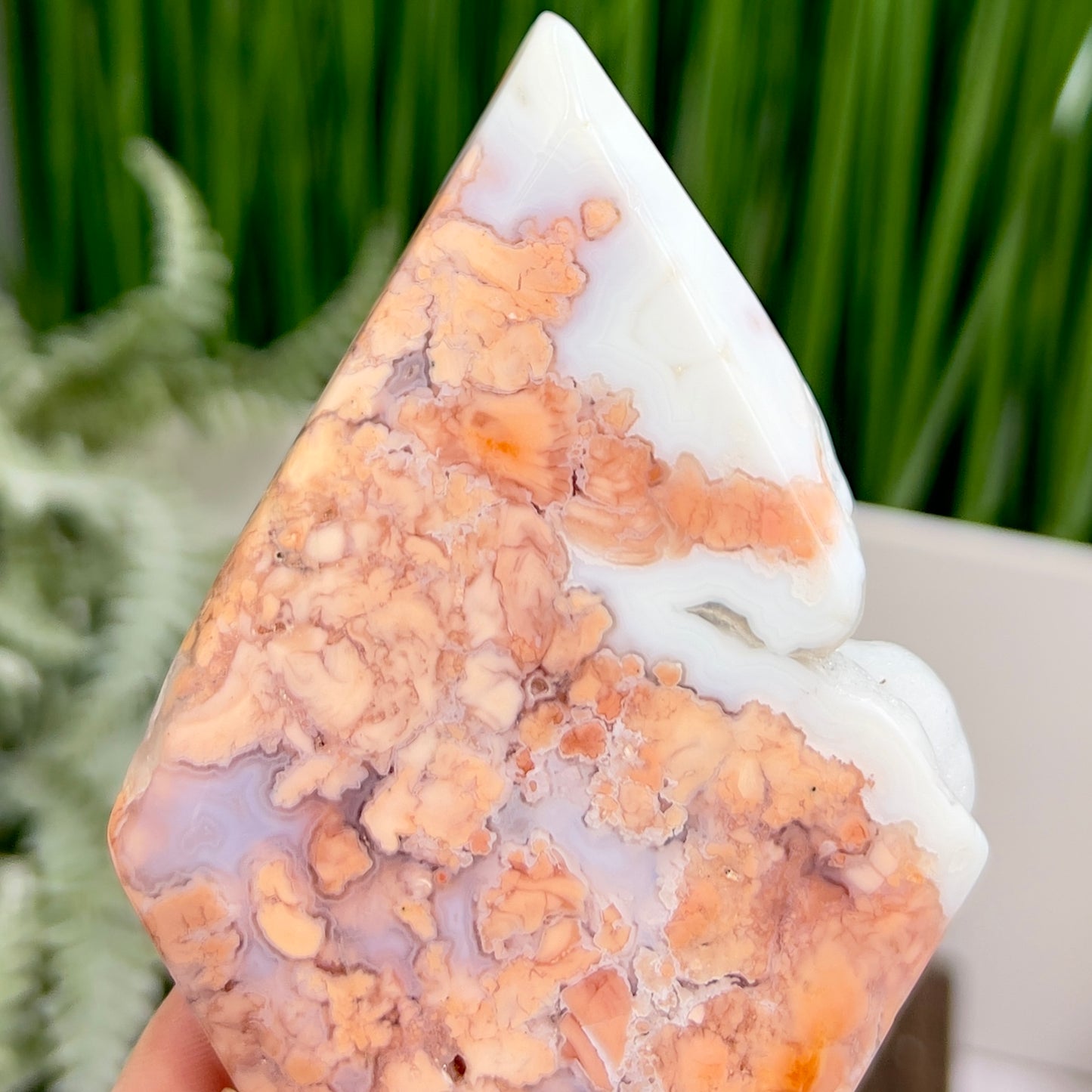 Pink Cotton Candy Agate Rhombus Diamond with Stand Healing Crystal Carving