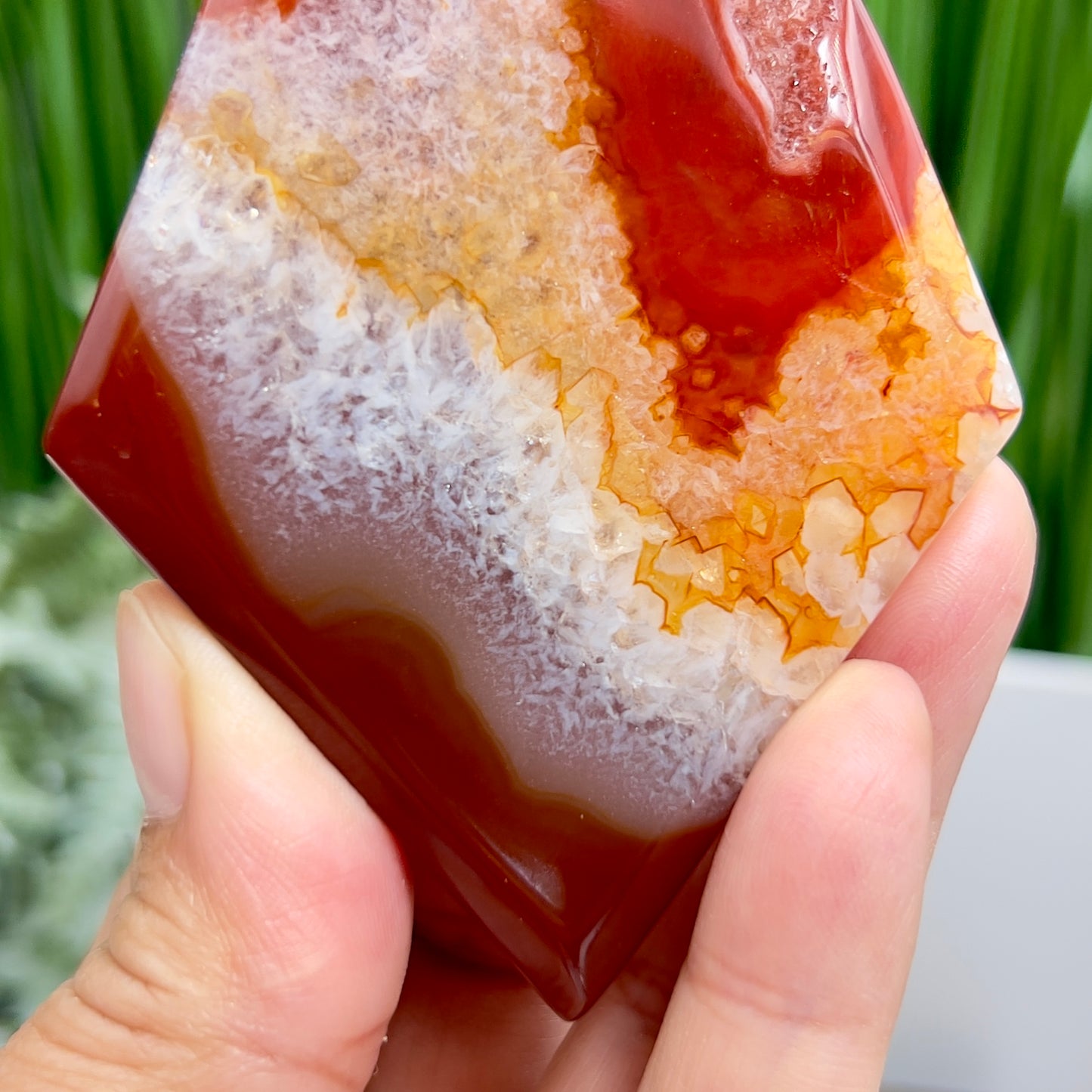 Carnelian Quartz Rhombus Display with Stand Healing Crystal Carving