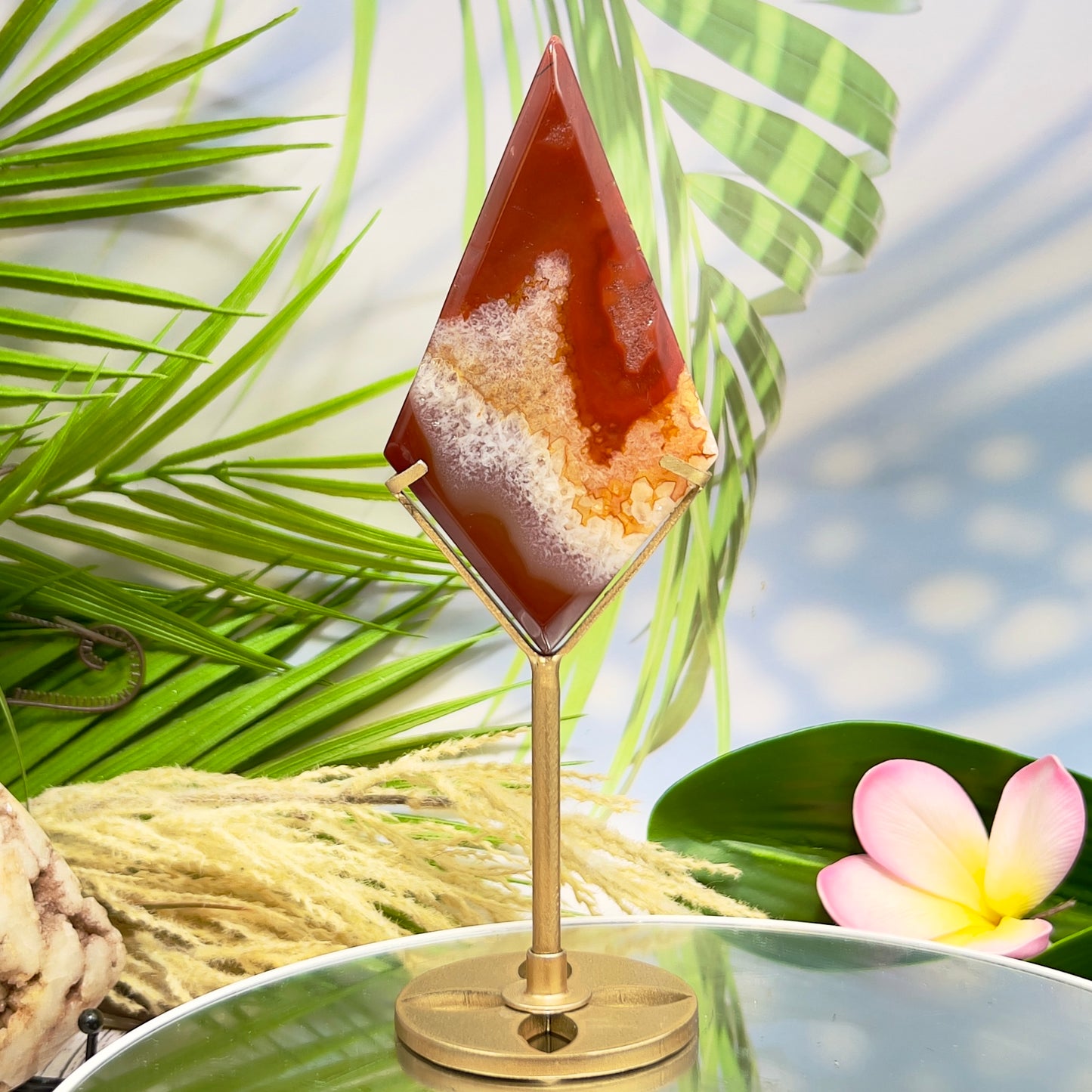 Carnelian Quartz Rhombus Display with Stand Healing Crystal Carving