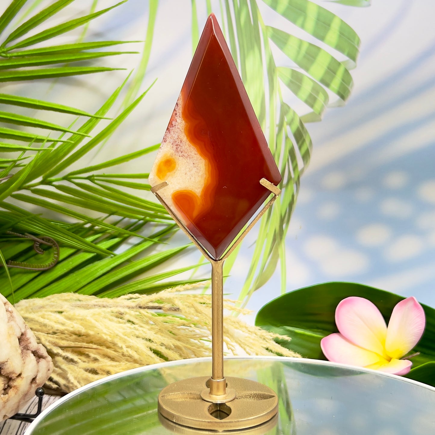 Carnelian Quartz Rhombus Display with Stand Healing Crystal Carving