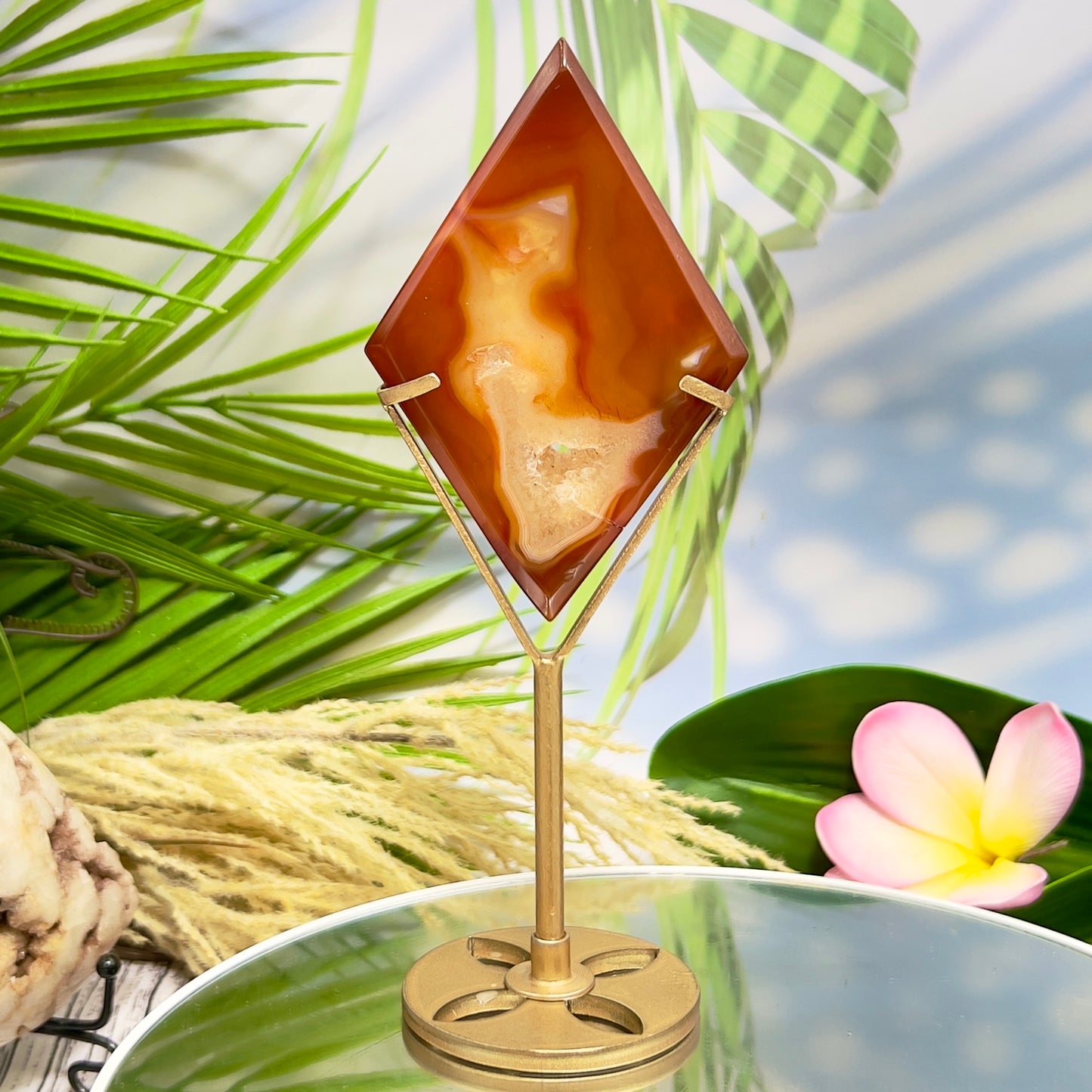 Carnelian Quartz Rhombus Display with Stand Healing Crystal Carving