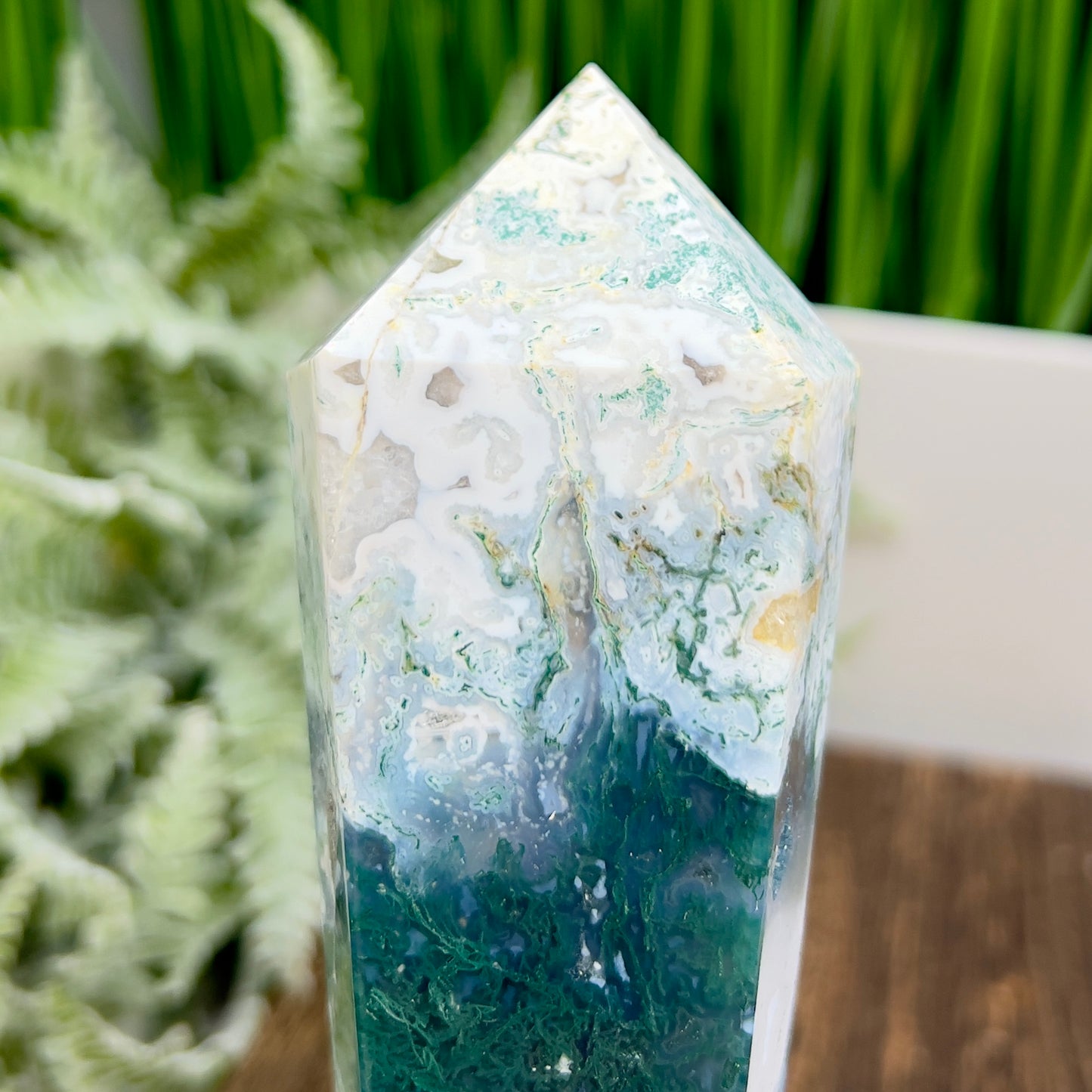 Moss Agate Wand with Stand Healing Crystal Ball 414g 217mm