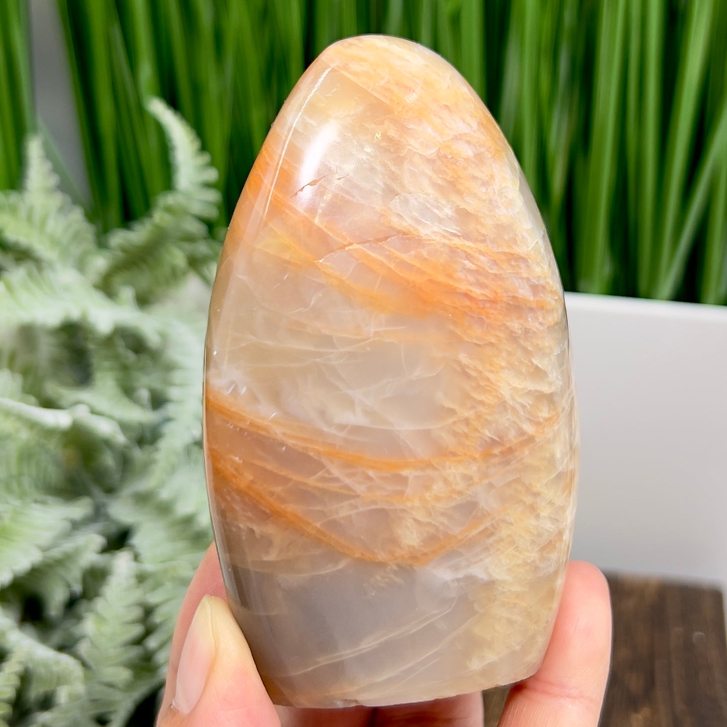 Moonstone Peach Free Form Healing Crystal Carving 378g