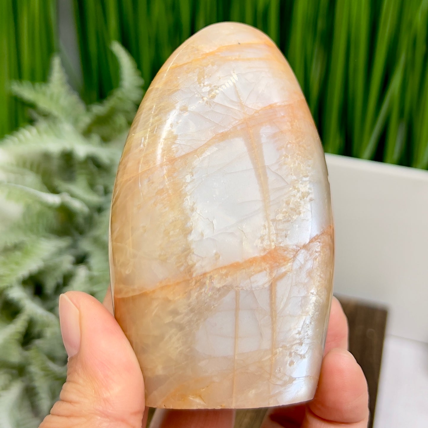 Moonstone Peach Free Form Healing Crystal Carving 378g