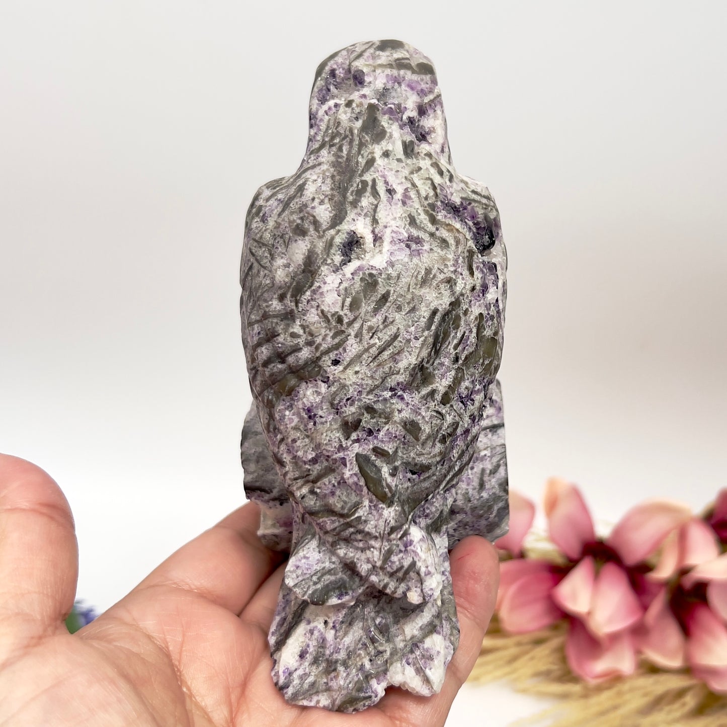 Purple Fluorite Sphalerite Raven Bird Healing Crystal Carving 773g