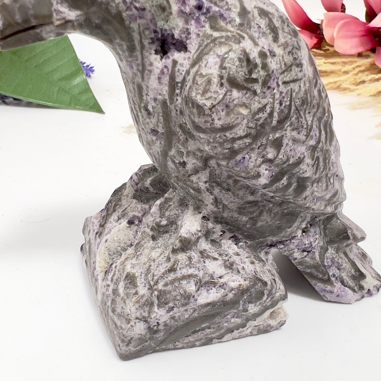 Purple Fluorite Sphalerite Raven Bird Healing Crystal Carving 773g