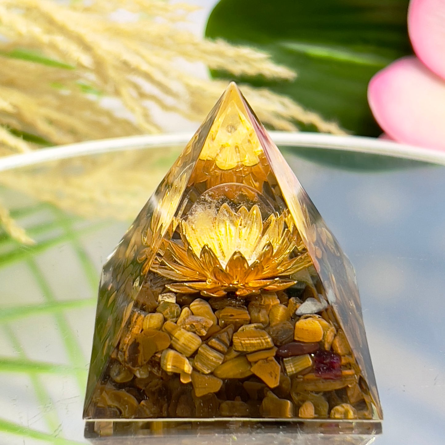 Tigers Eye Lotus Flower Crystal Sphere Orgonite Pyramid Chakra Energy Gemstones