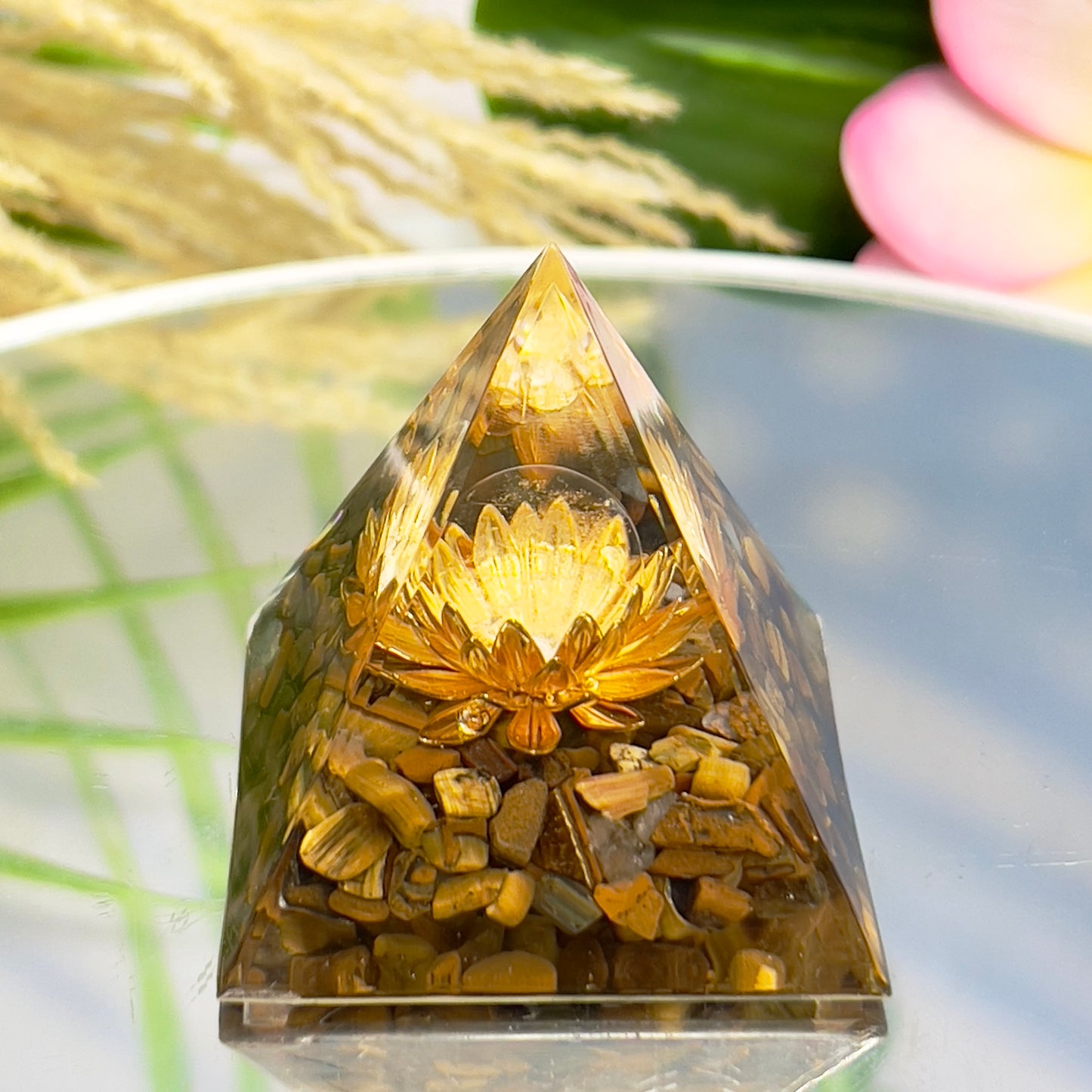 Tigers Eye Lotus Flower Crystal Sphere Orgonite Pyramid Chakra Energy Gemstones