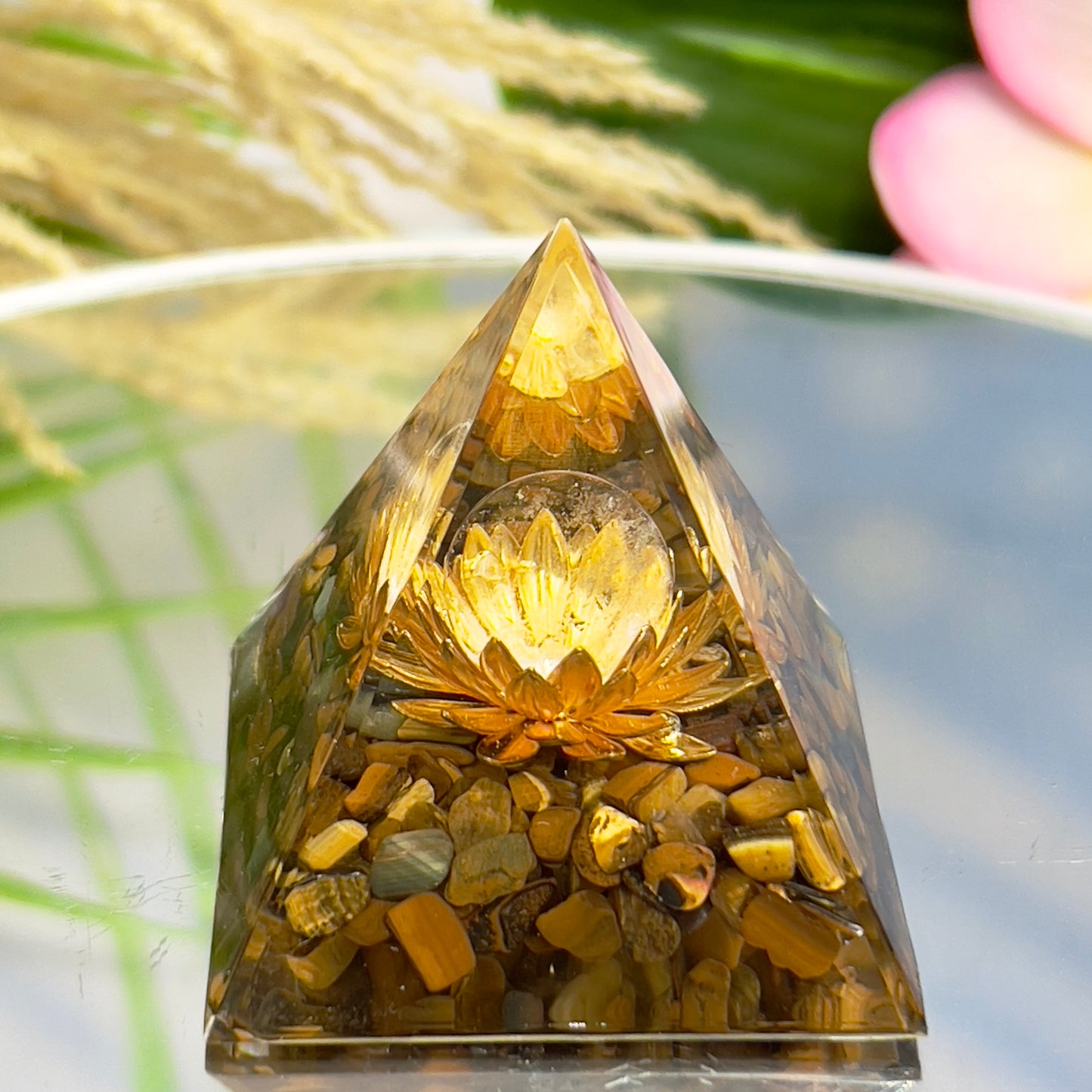 Tigers Eye Lotus Flower Crystal Sphere Orgonite Pyramid Chakra Energy Gemstones