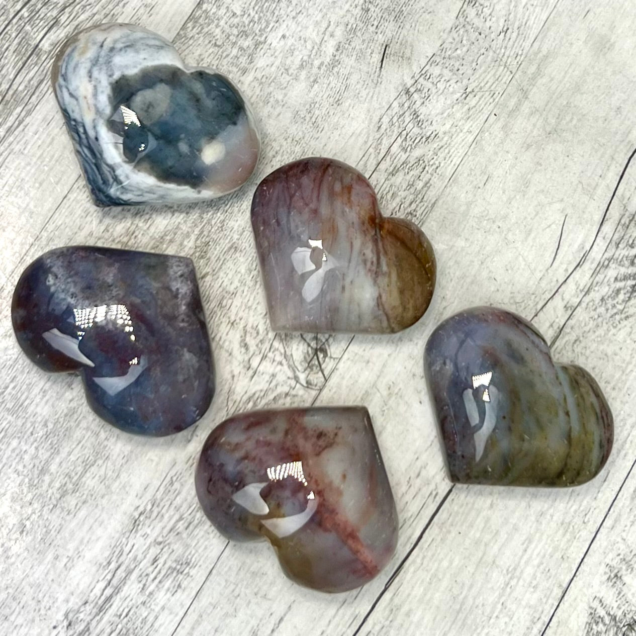 Ocean Sea Jasper Hearts Crystal Carving Australian Seller