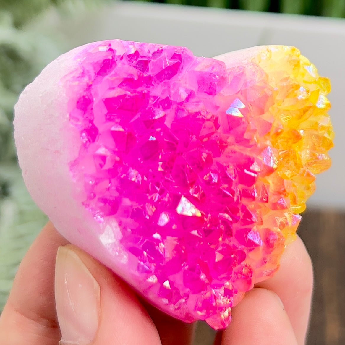 Quartz Heart with Pink Yellow Angel Aura Healing Crystal Carving 102g