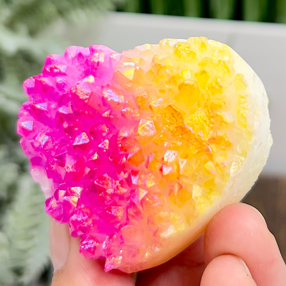 Quartz Heart with Pink Yellow Angel Aura Healing Crystal Carving 102g