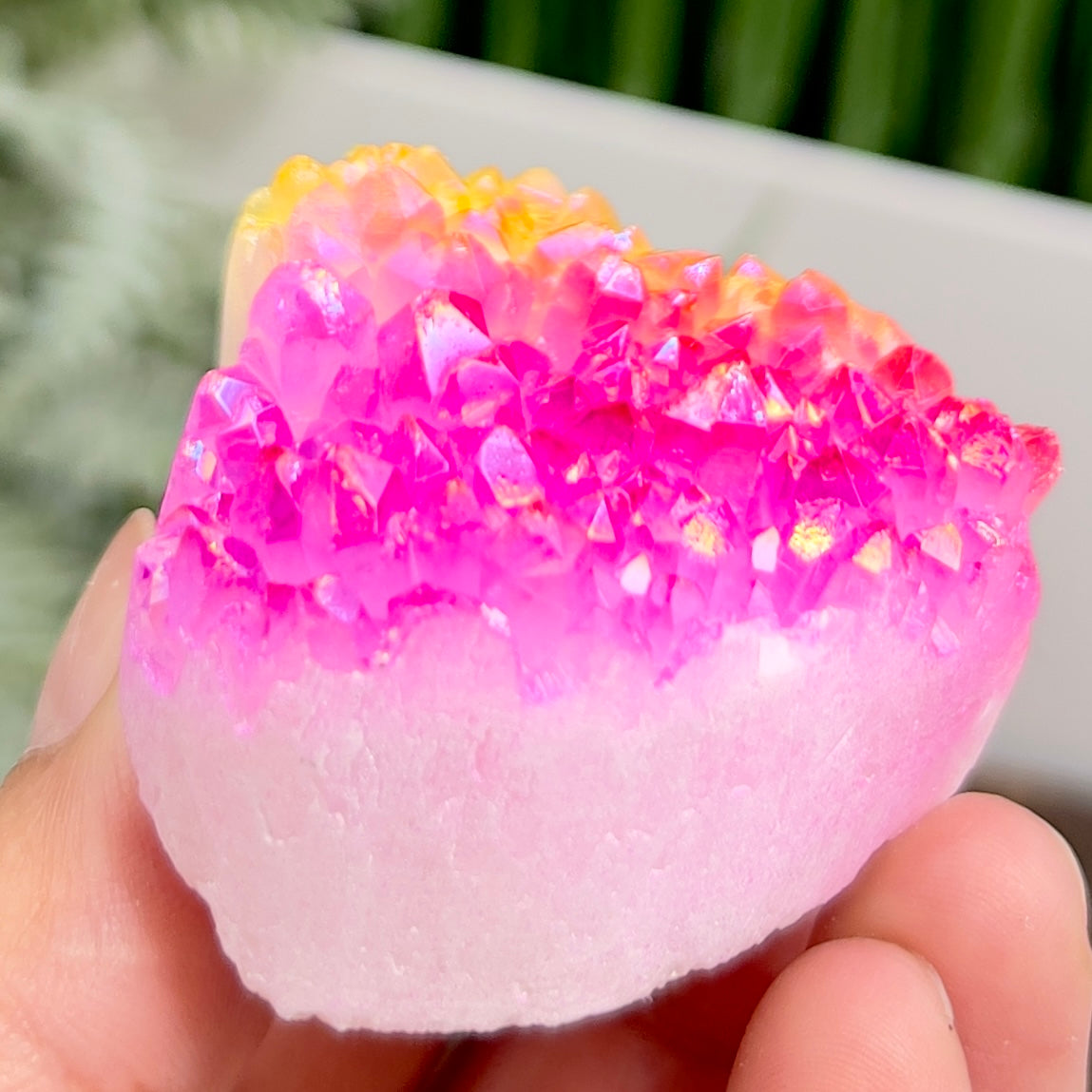 Quartz Heart with Pink Yellow Angel Aura Healing Crystal Carving 102g