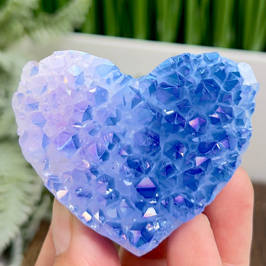 Quartz Heart with Blue Pink Angel Aura Healing Crystal Carving 134g