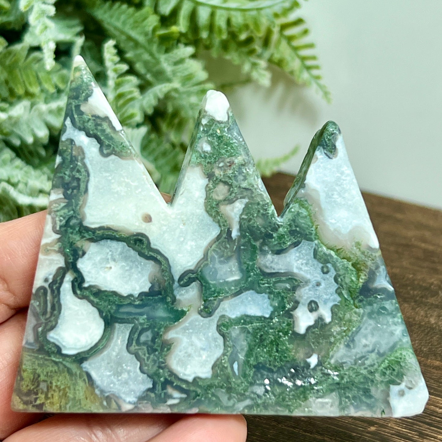 Moss Agate Mountain Hills Healing Crystal Carving 146g