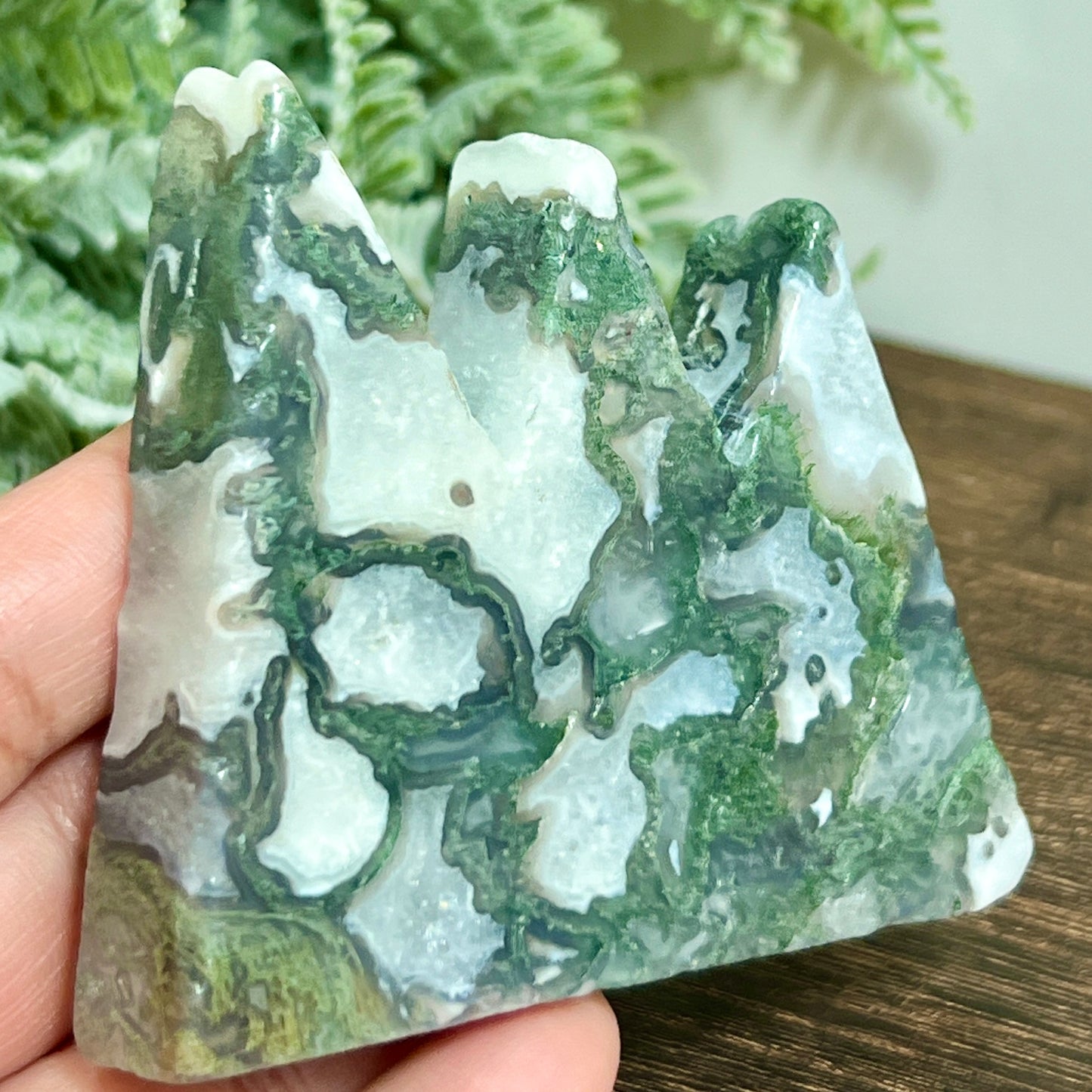 Moss Agate Mountain Hills Healing Crystal Carving 146g