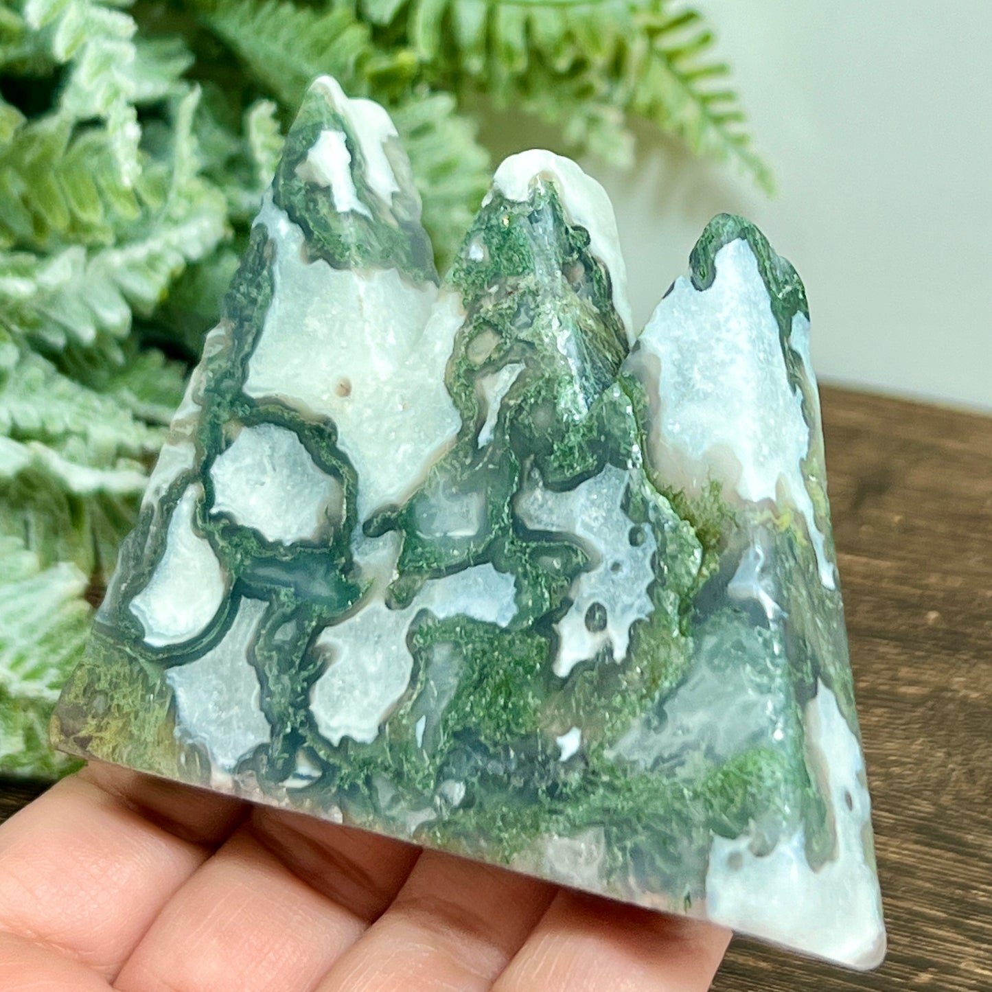 Moss Agate Mountain Hills Healing Crystal Carving 146g