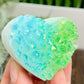 Quartz Heart with Blue Green Angel Aura Healing Crystal Carving 126g